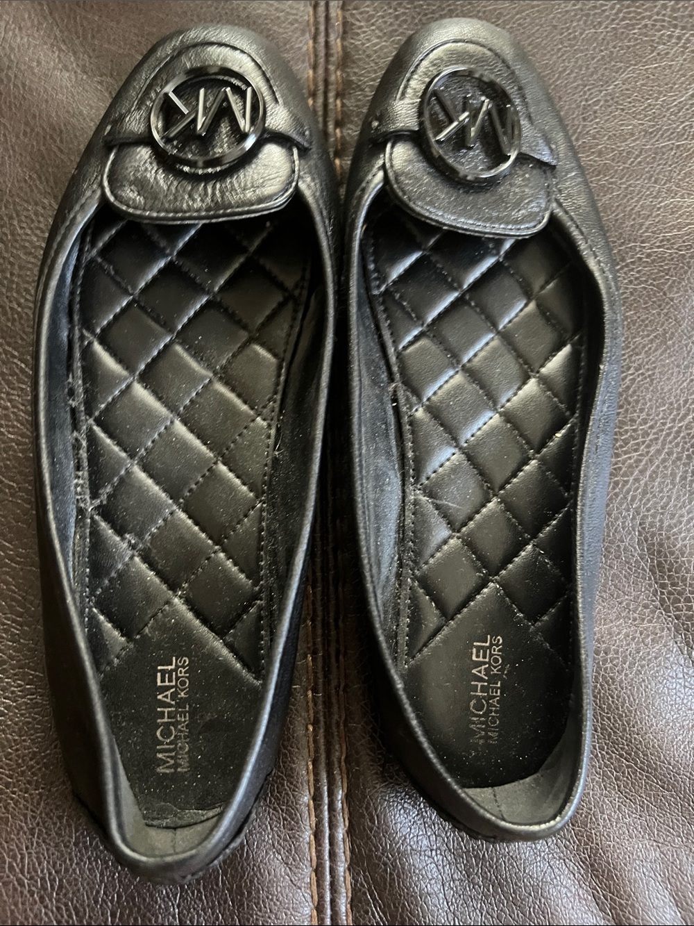 Michael Kors Black Quilted Logo Ballet Flats - Women's